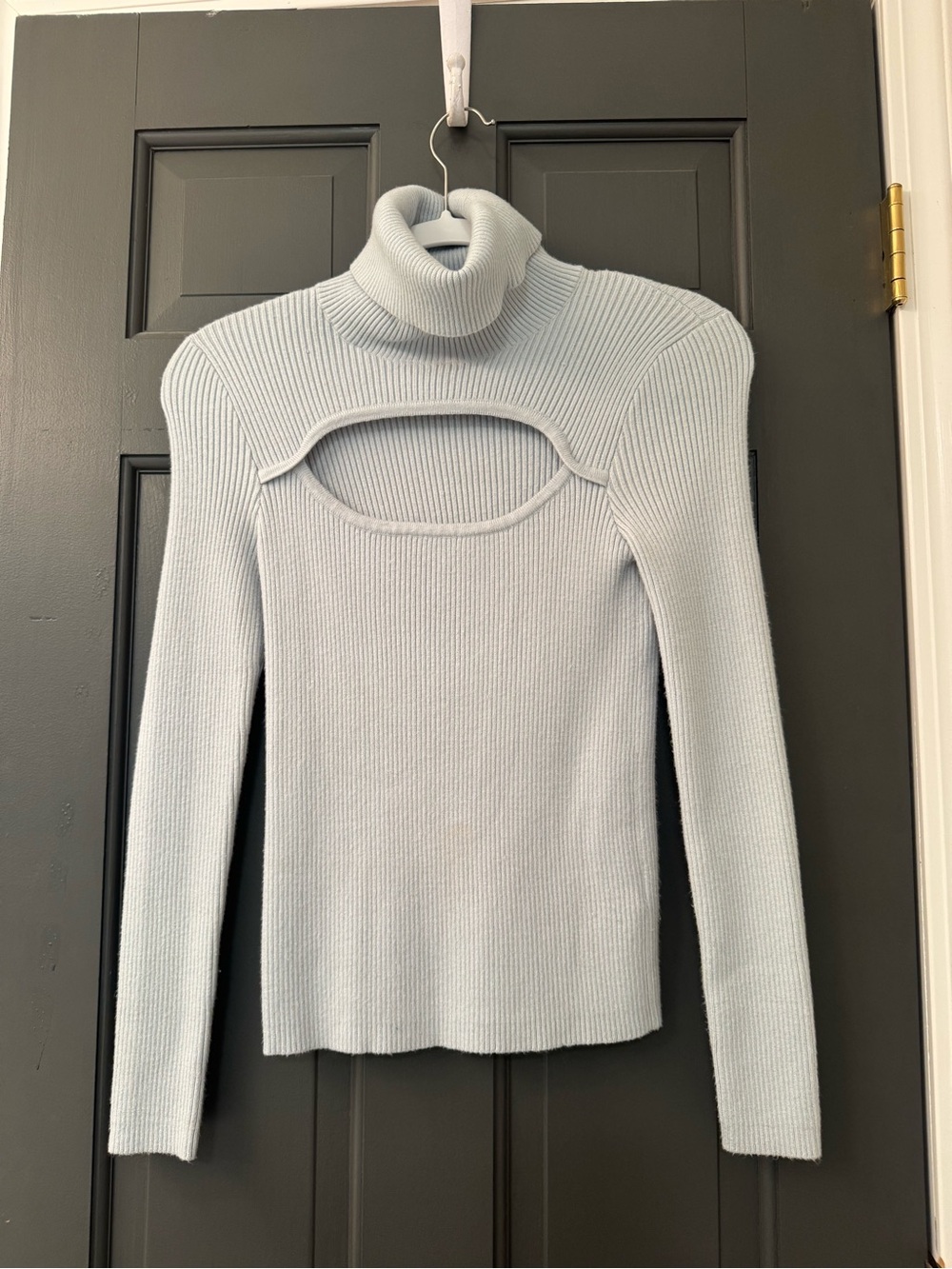 Ribbed Cutout Turtleneck Sweater — Light Blue